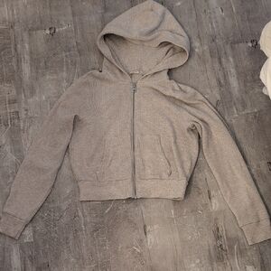 Aritzia TNA Cropped Zip Up Waffle Knit Sweater